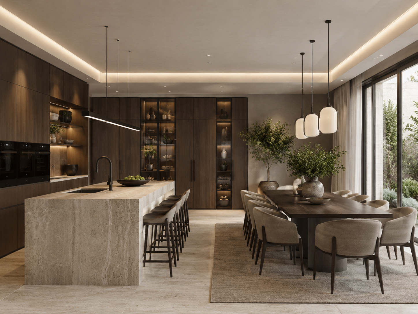 Kitchen with travertine island