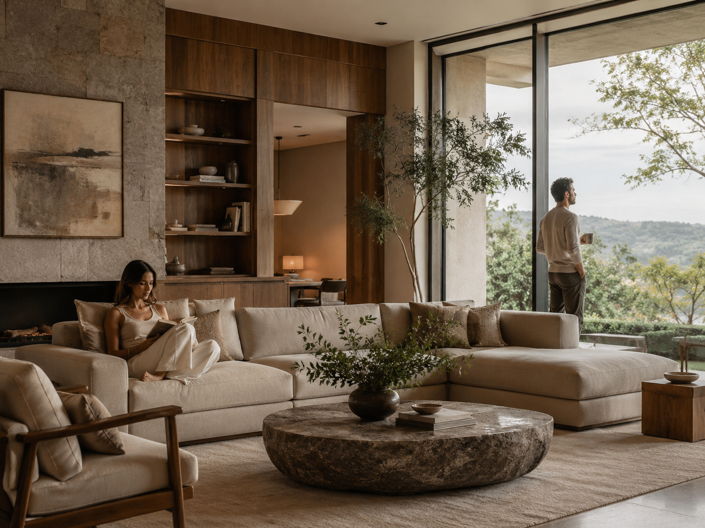 Stone fireplace living room