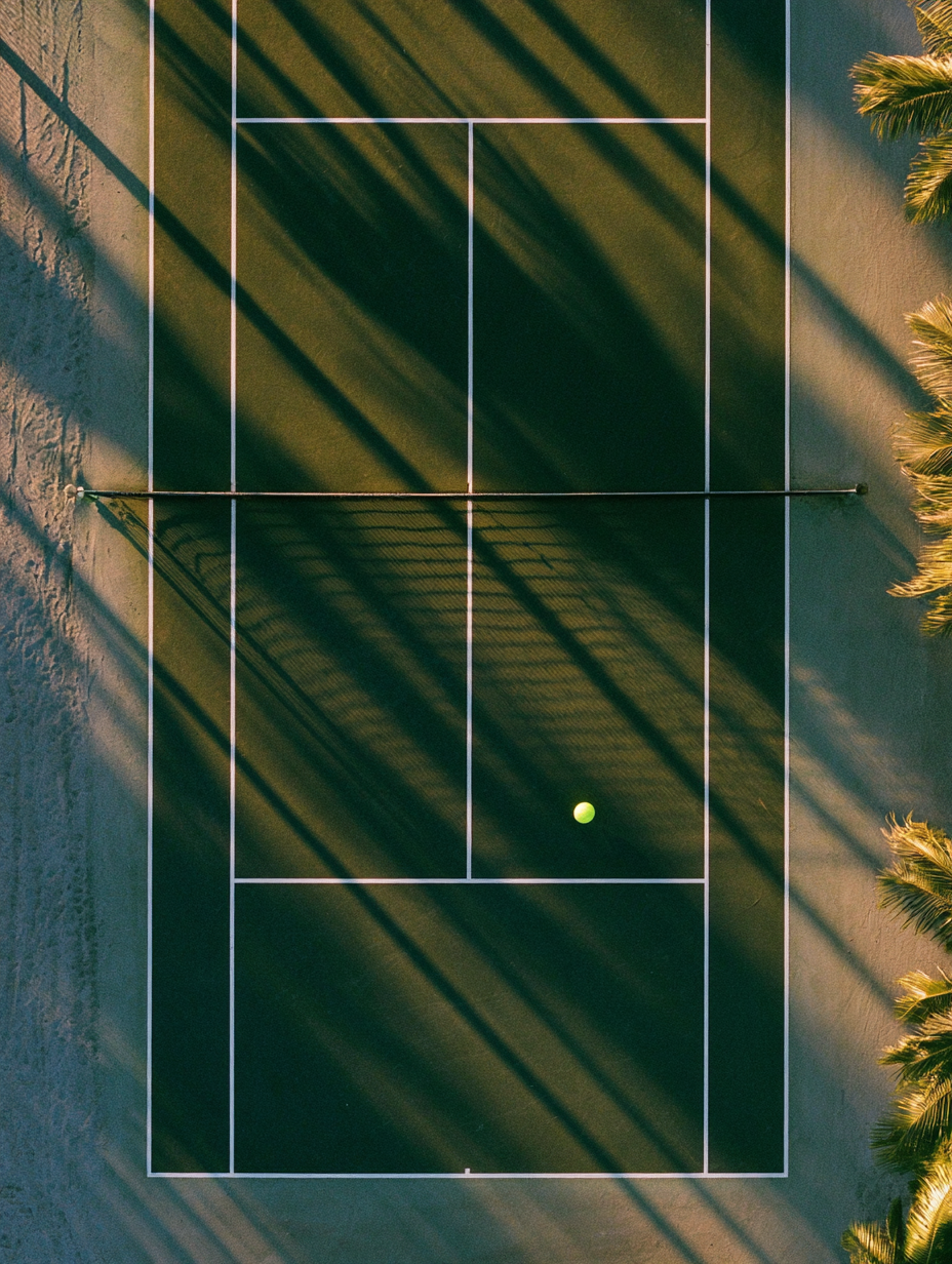 Aerial view of the court with tree shadows